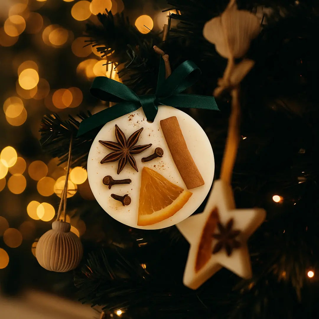 Glob parfumat din ceară de soia Lunera folosit ca decorațiune de brad de Crăciun