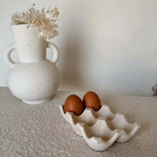 Suport ouă 6 locuri marmorată bej, ceramică jesmonite