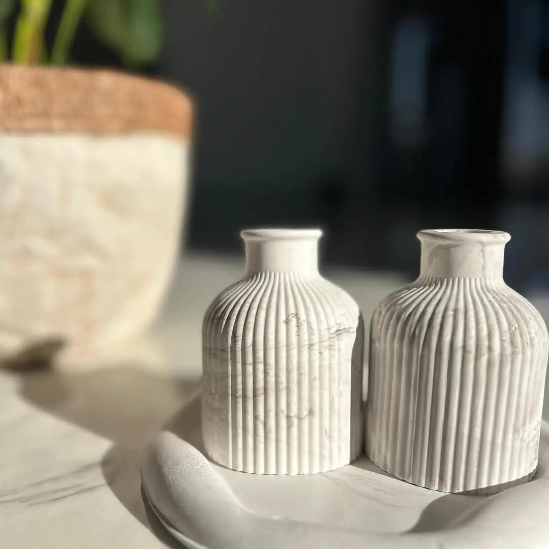 Vază decorativă marmorată gri, jesmonite, 9,5×7 cm