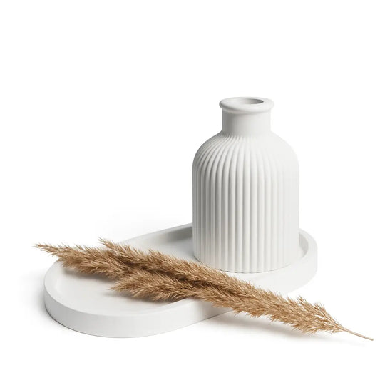 Set tavă ovală & vază pentru flori uscate din ceramică jesmonite – în cutie cadou