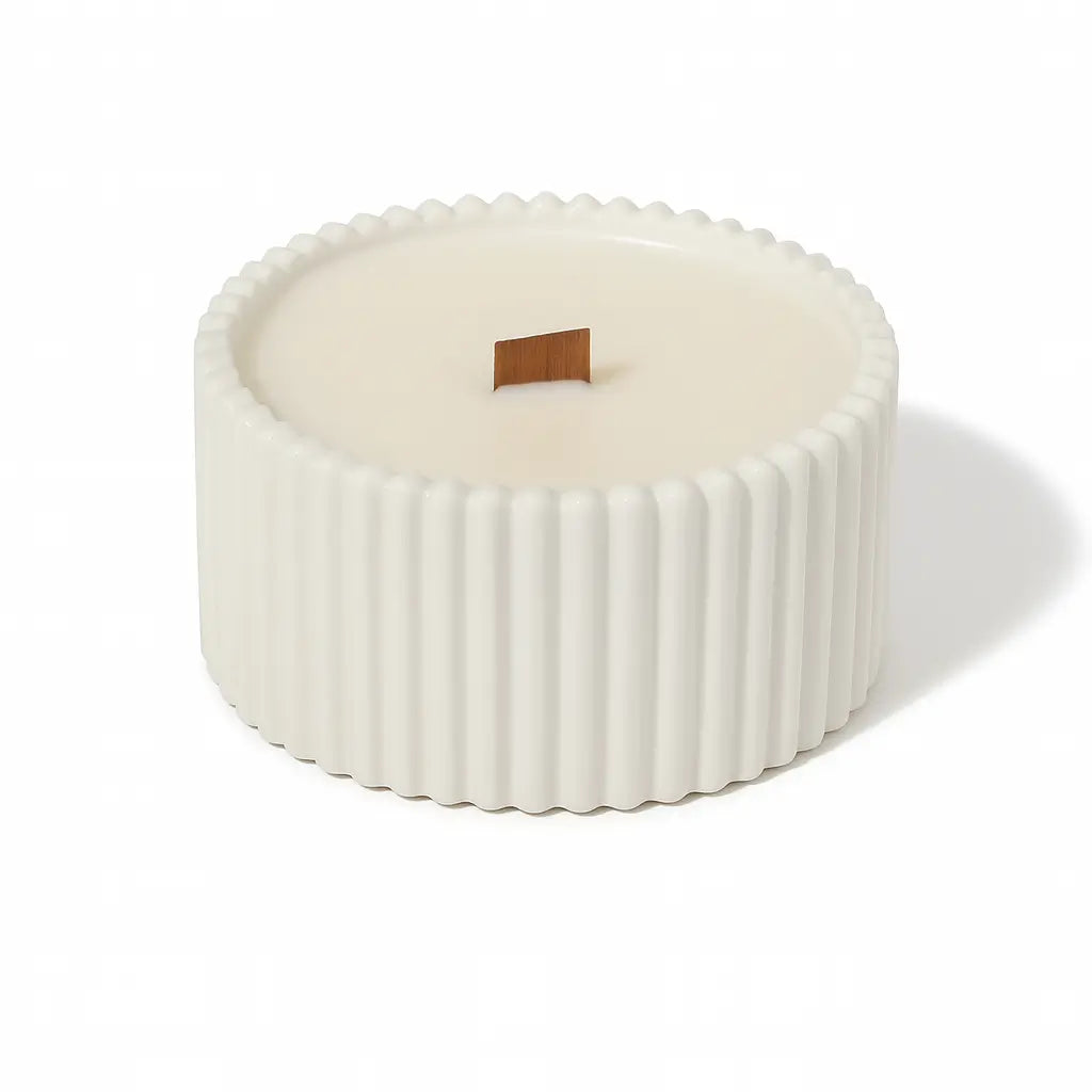 Lumânare din ceară de soia 90 g în vas ceramic reutilizabil – fitil din lemn
