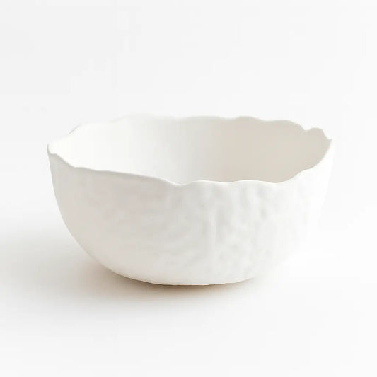 Bol decorativ cu margine neregulată din ceramică jesmonite, alb mat