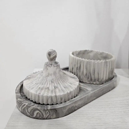 Cutie pentru bijuterii marmorată gri cu capac, ceramică jesmonite