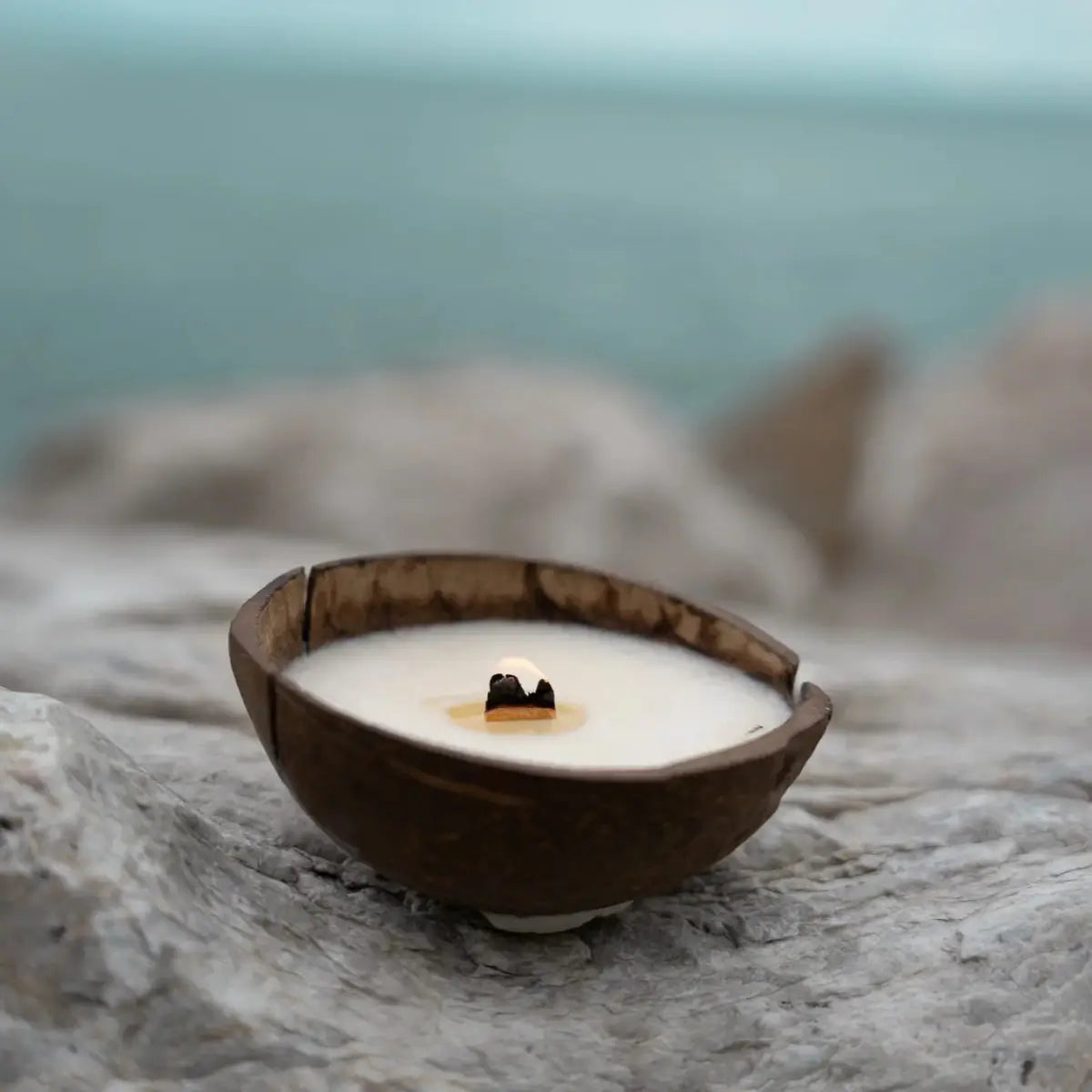 Lumânare minimalistă în bol cocos natural cu ceară soia albă 150ml