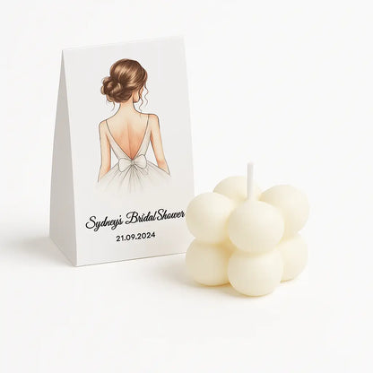 Lumânare mărturie bubble 4×4 cm din ceară de soia, fitil bumbac, etichetă personalizată