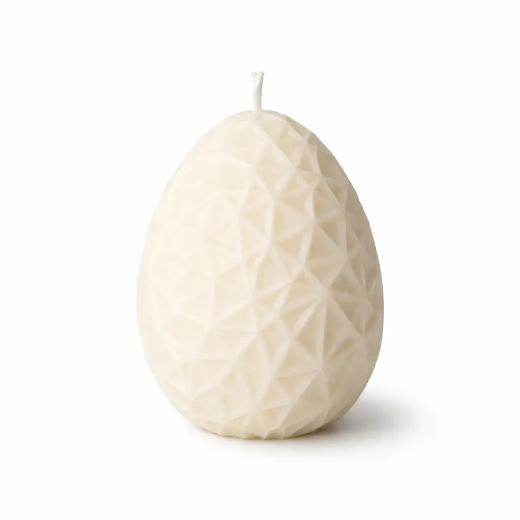 Lumânare decorativă în formă de ou geometric din ceară de soia 80 g cu fitil din bumbac