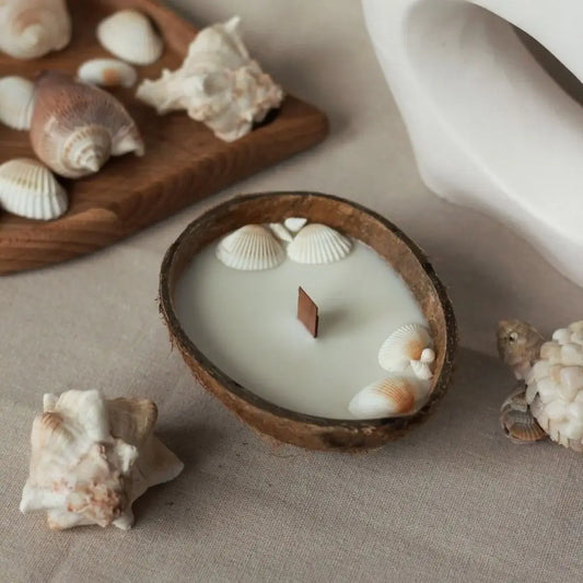 Lumânare Parfumată în Bol de Cocos cu Scoici Marea Neagră - Ceară Soia 150ml
