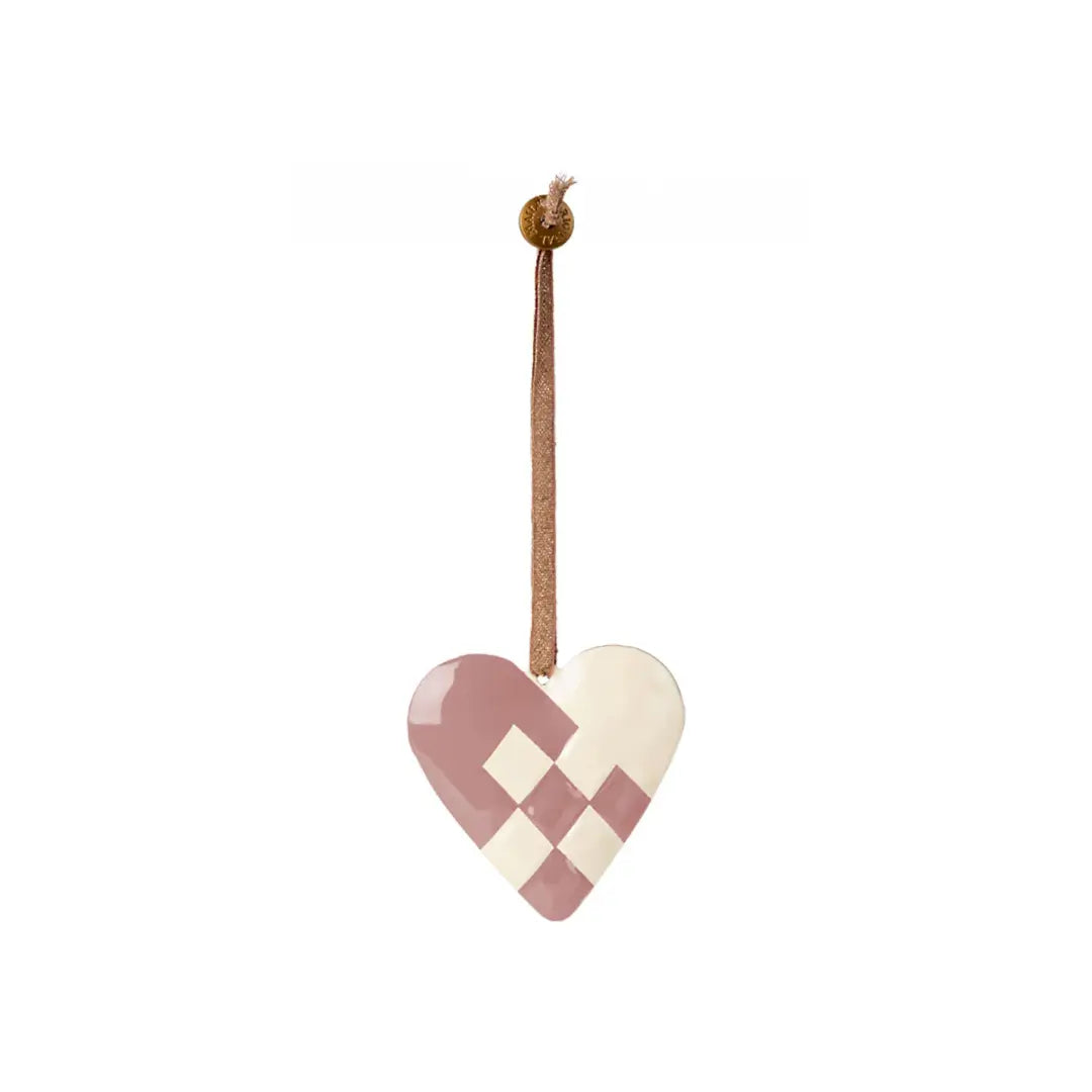 Ornament metalic pentru brad Maileg – inimă împletită Light Purple, cu panglică