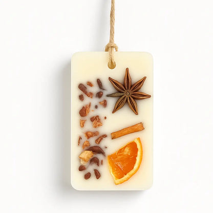 Odorizant de dulap din ceară de soia, dreptunghiular, cu portocală uscată, anason și scorțișoară – aromă vin fiert și portocală, ediție limitată de Crăciun