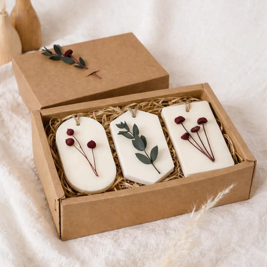 Set cadou BOTANICA cu 3 odorizante pentru dulap din ceară de soia, decorate cu plante uscate lifestyle – Lunera