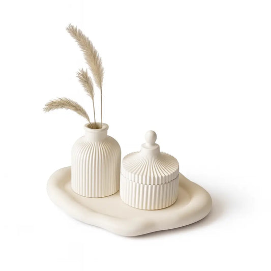Set tavă nor, vază și cutie pentru bijuterii din ceramică jesmonite, alb mat, în cutie cadou kraft