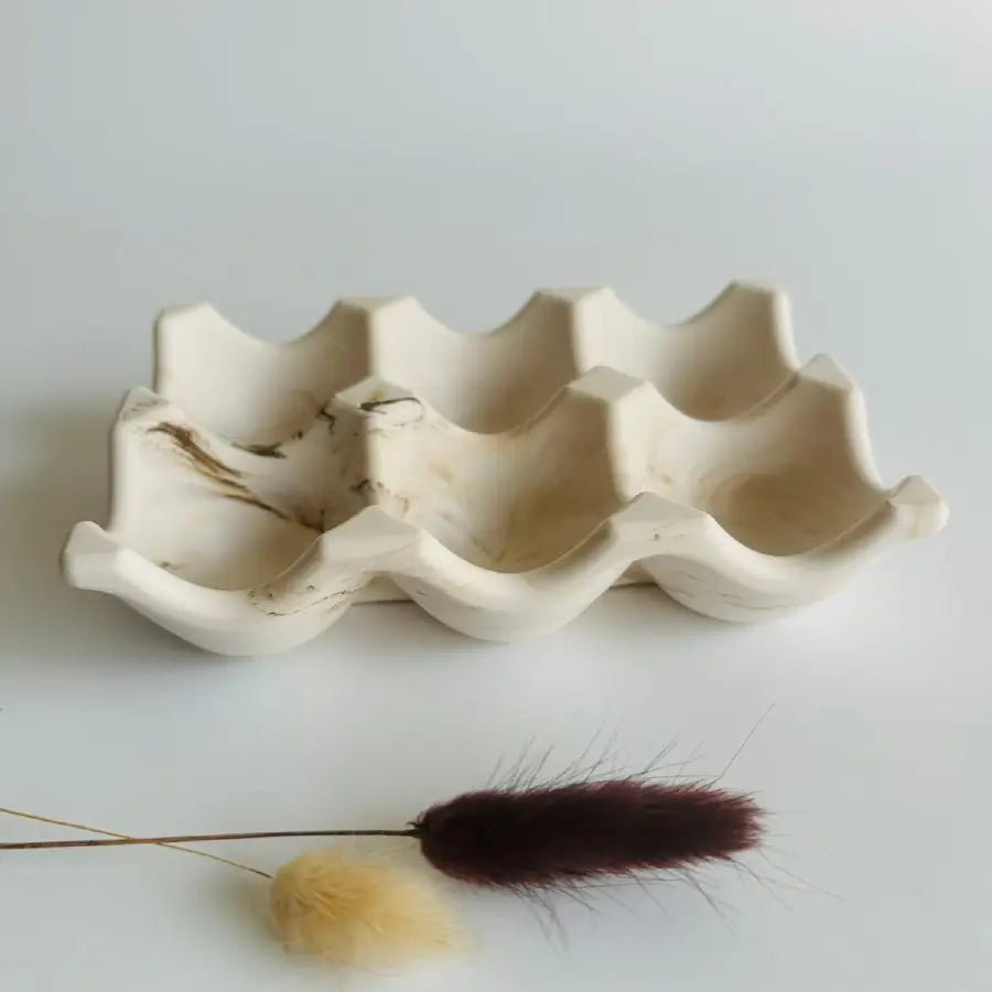 Suport ouă 6 locuri marmorată bej, ceramică jesmonite