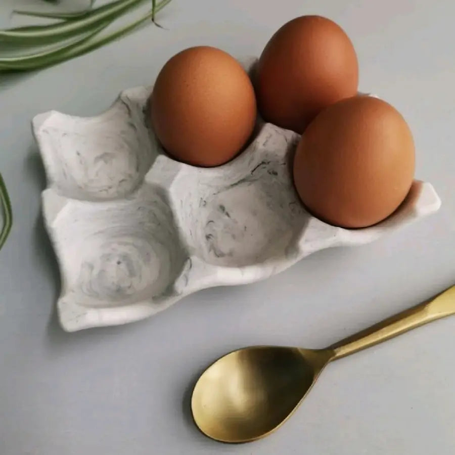 Suport ouă 6 locuri marmorată gri, ceramică jesmonite