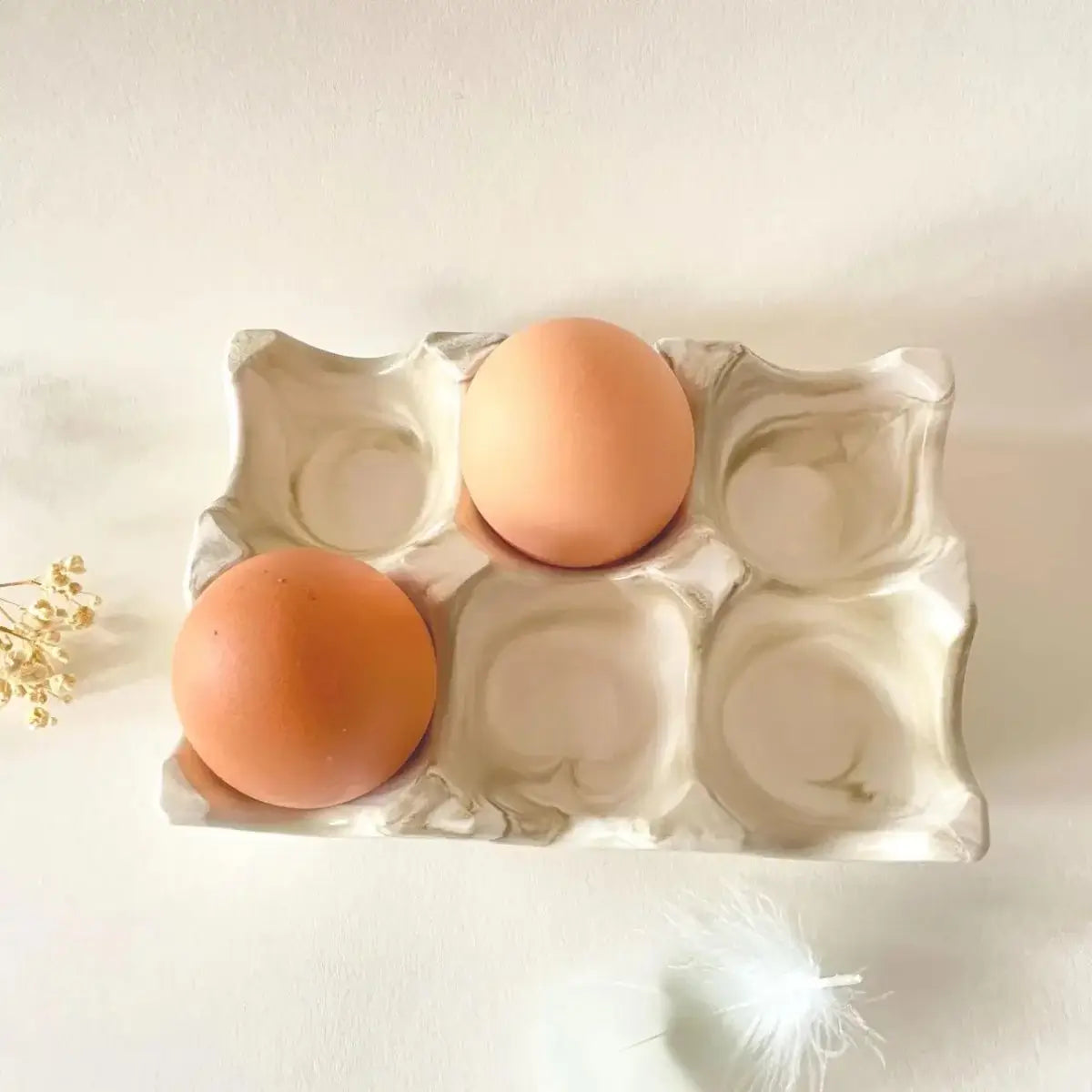Suport ouă 6 locuri marmorată verde, ceramică jesmonite