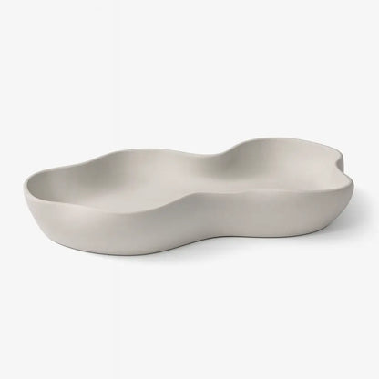 Tavă decorativă ondulată (wavy) din ceramică jesmonite, alb mat, 29×13×4,5 cm