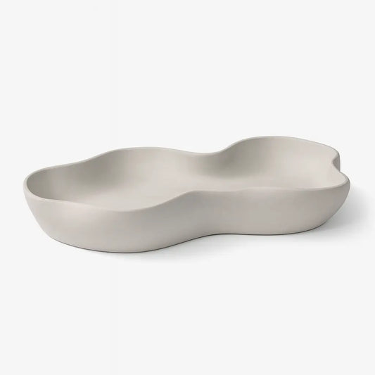 Tavă decorativă ondulată (wavy) din ceramică jesmonite, alb mat, 29×13×4,5 cm