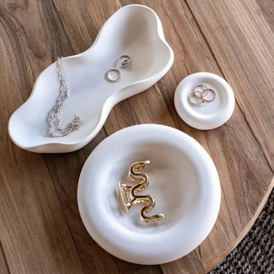 Set tăvi ondulate wavy din ceramică jesmonite – alb și marmorate