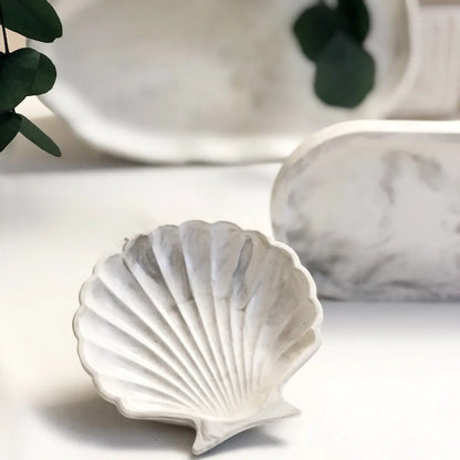 Tăviță scoică marmorată gri, ceramică jesmonite, 10×10 cm