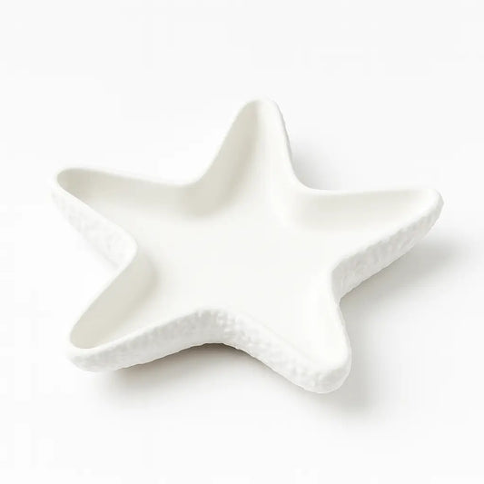Tăviță stea de mare din ceramică jesmonite, alb mat
